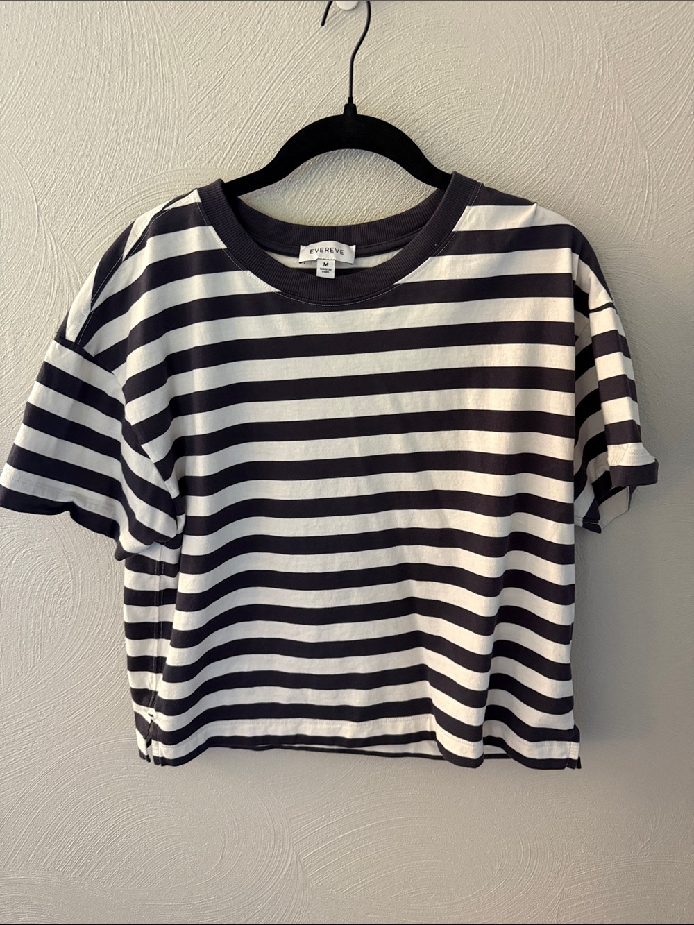 Evereve Dark Gray & White Striped Boxy Tee